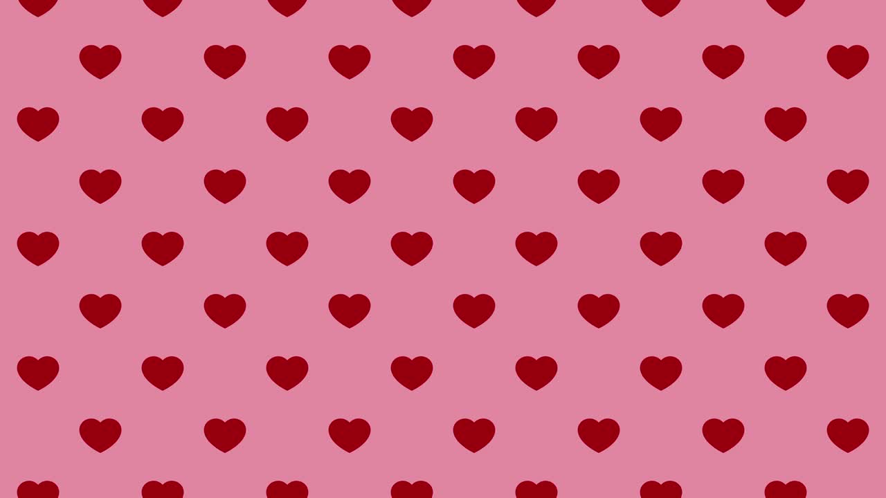 Red hearts pattern on a pink background. Simple motion graphic loop animation holiday comics background