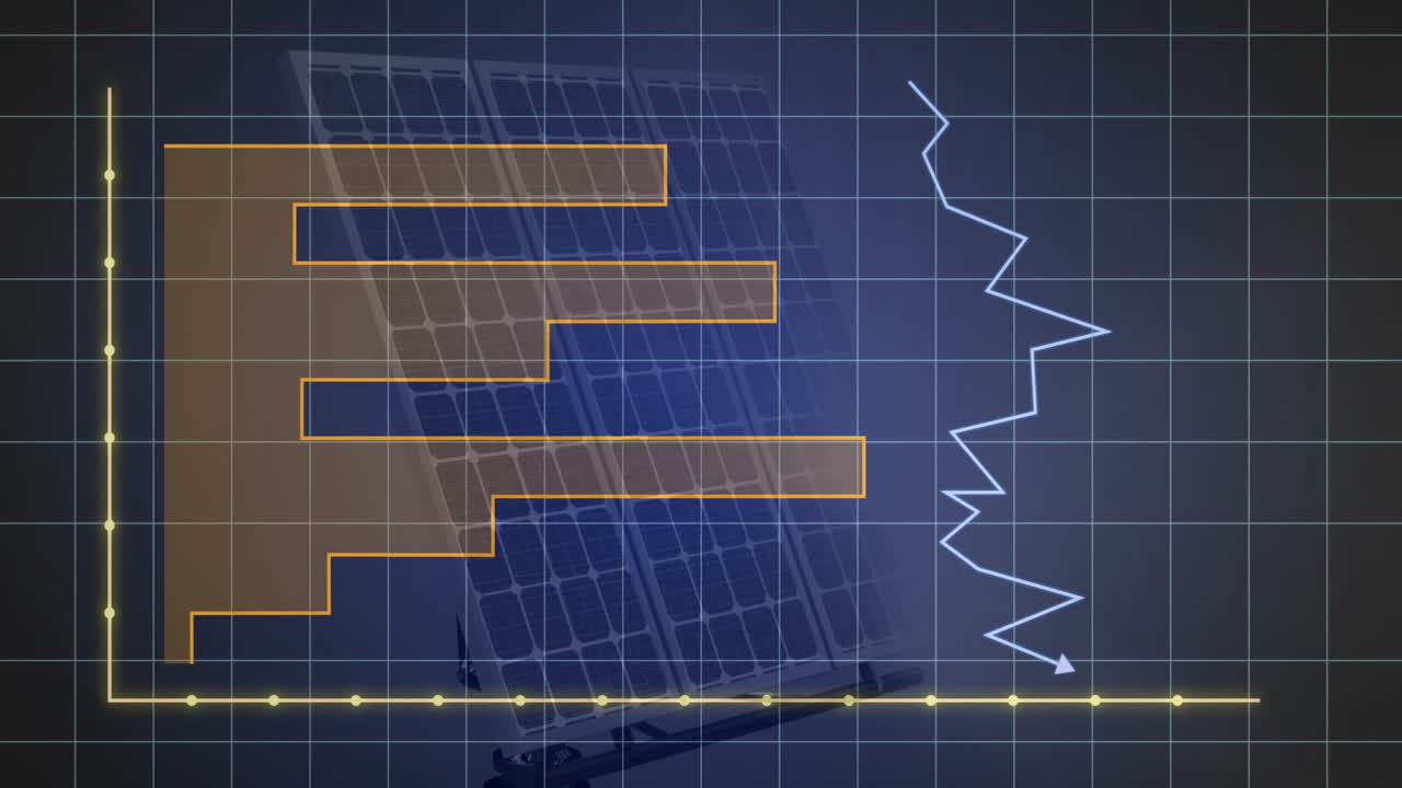 태양 패널 배경 위의 바와 라인 차트 애니메이션