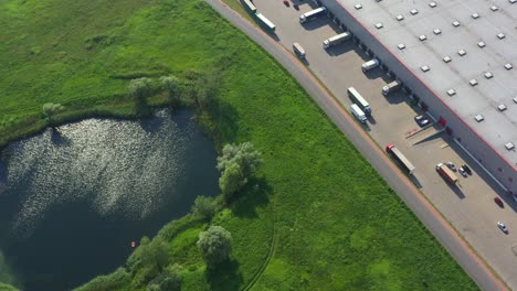 distribution logistics buildings and industrial area - aerial view