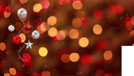 animación de bolos colgantes y estrella sobre efecto bokeh multicolor en el fondo.