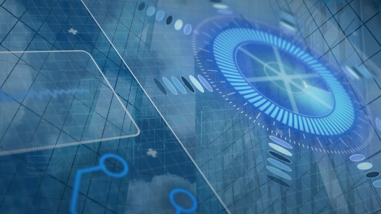 데이터 처리 및 스 스캔의 애니메이션 현대 건물