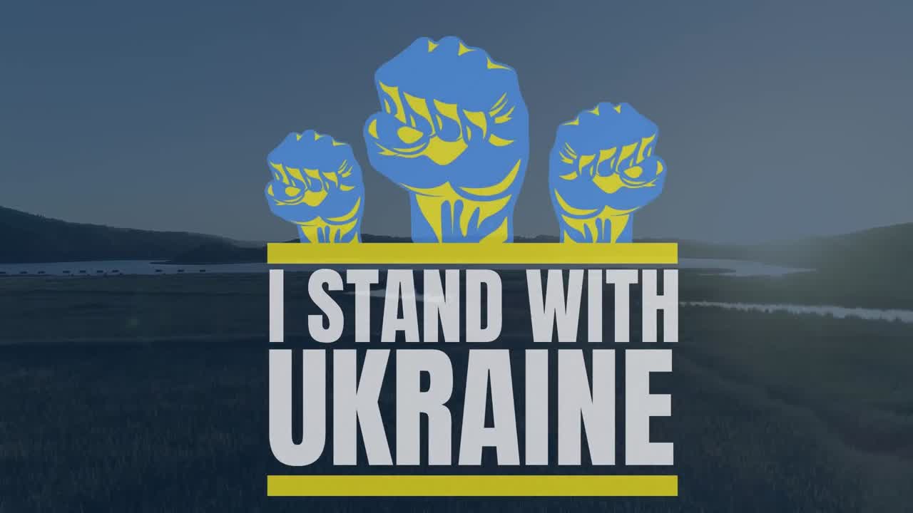 우크라이나 문자와 함께 i-stand의 애니메이션, 풍경 위에 키운 주먹 아이콘