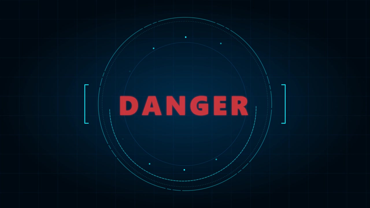 Digital Danger Warning Sign on Futuristic HUD Interface