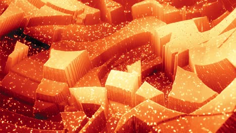 hermosa superficie 3d abstracta con chispas de brillo, ondas 3d abstractas se ejecutan en la superficie en bucle. gradiente naranja rojo, material mate suave con brillo interno ligero. animación 4k suavemente