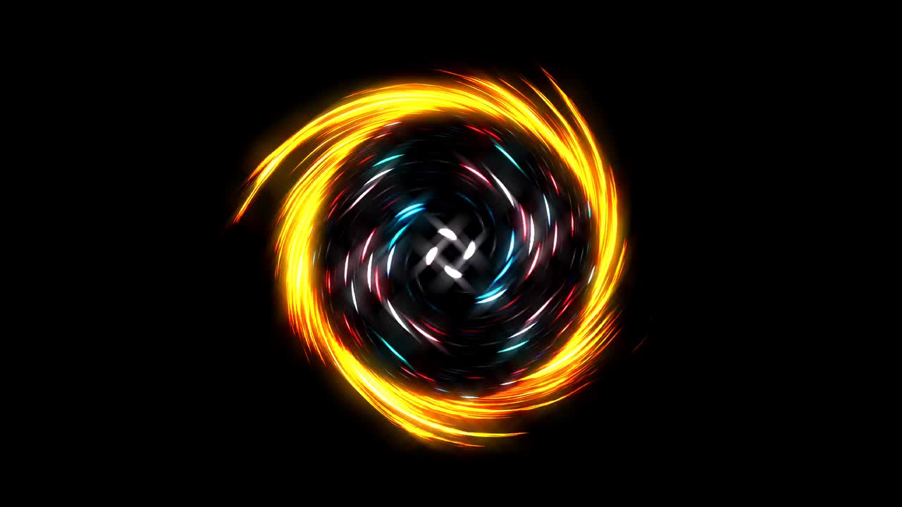 circle shape of dots wave motion, colorful, on black background