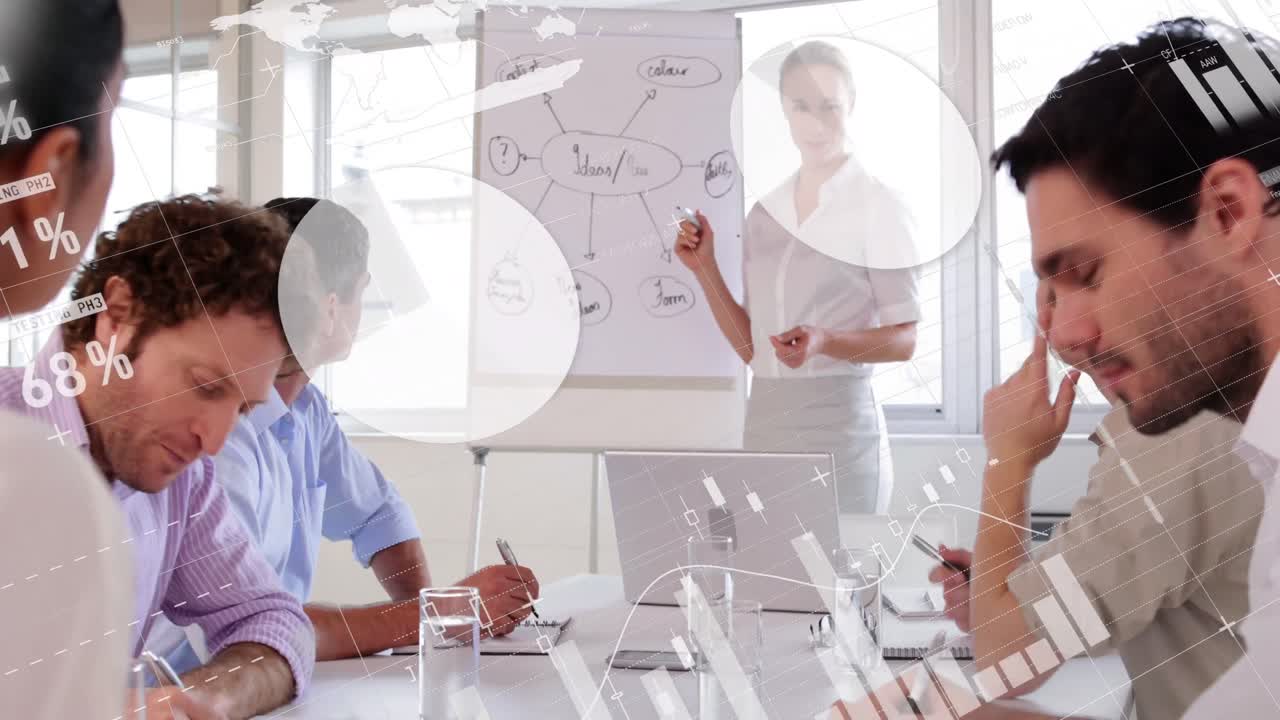 다양한 사업가들이 일하는 그래프의 애니메이션