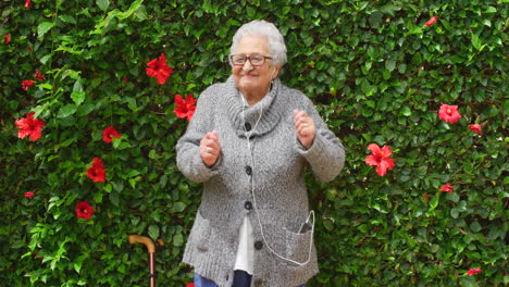 radio, streaming and happy elderly woman listening