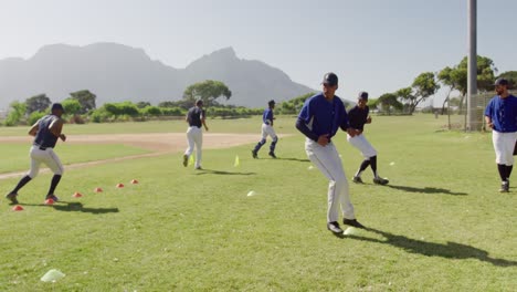 baseball players training before playing