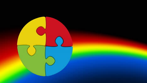 animación de un rompecabezas colorido sobre el fondo del arco iris