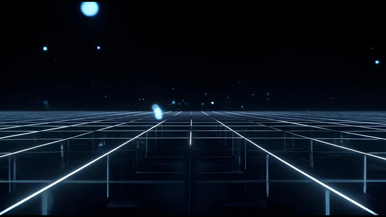 Abstract Blue Grid Lines and Bokeh Lights in Virtual Space