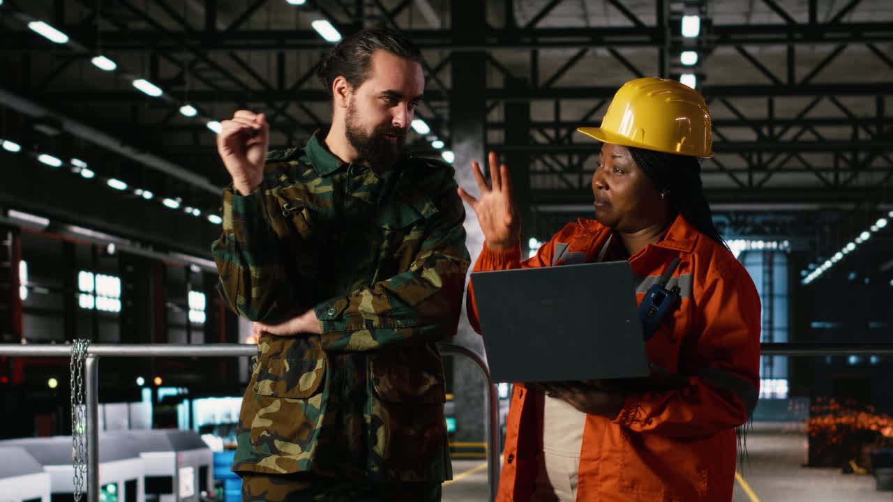 Engineer and army soldier, manufacturing processes, plant facility