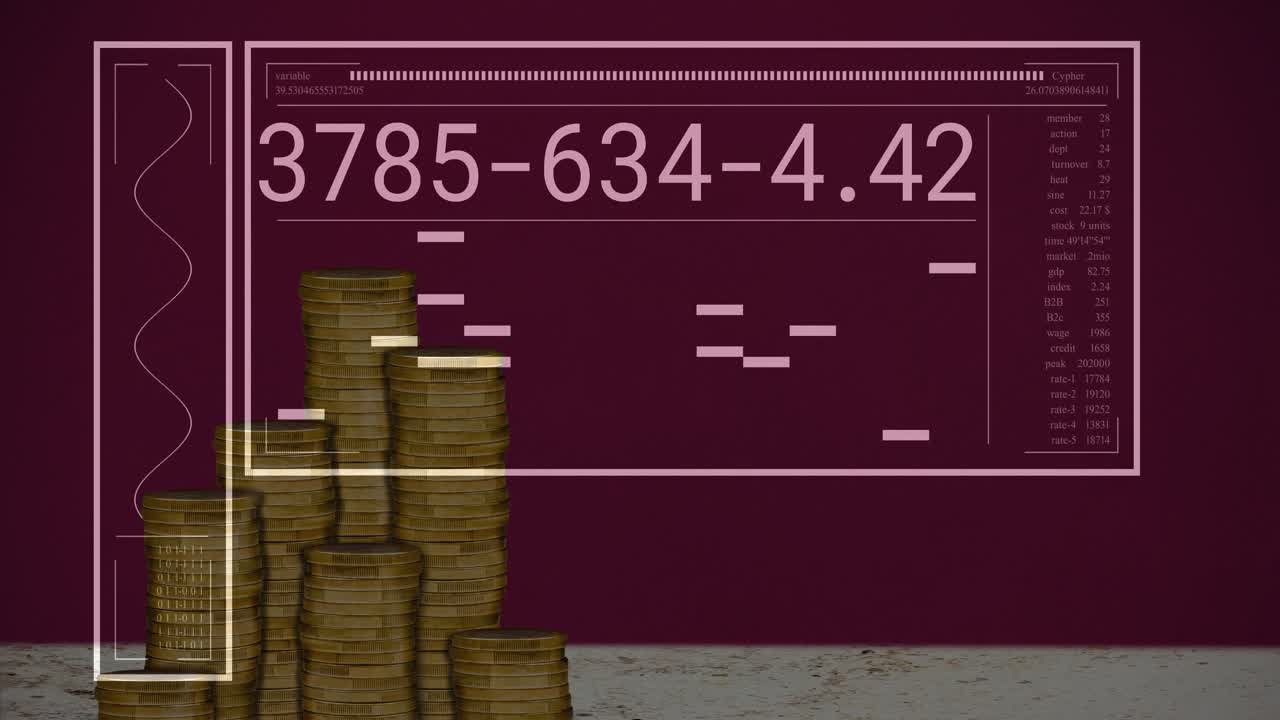 Translucent HUD appearing over gold coins, data updating and bars scanning stacks to show value