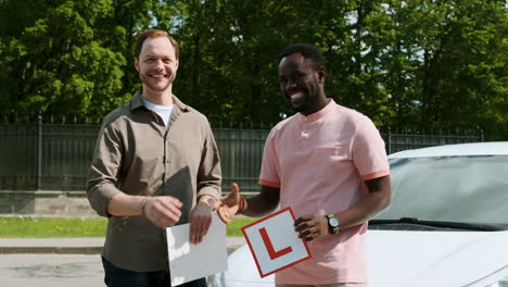 man with driving license plate