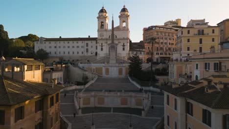 Beautiful-Establishing-Drone-Shot-of-Spanish-Steps-and-Trinita-dei-Monti-Church