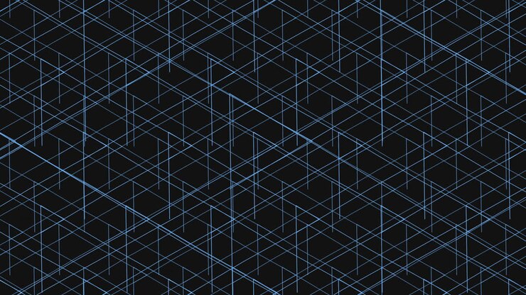 Geometric blue and black grid pattern on black background