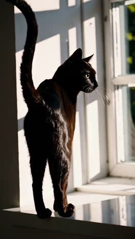 black cat by the window