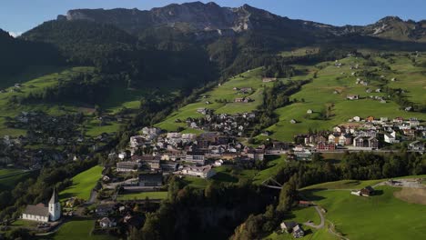 aerial view of a charming village in the swiss alps