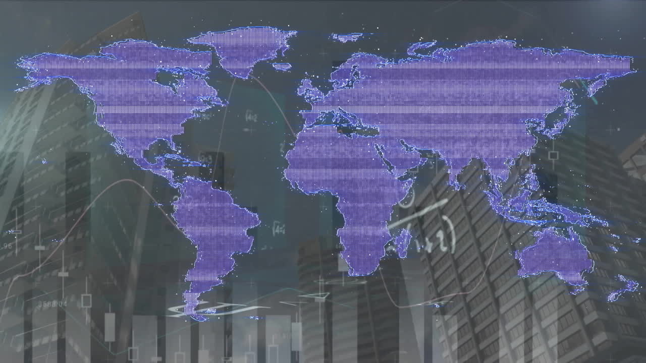 Animación de mapa mundial y procesamiento de datos financieros