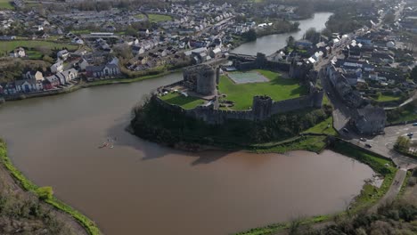 orbit view pembroke castle in the city of wales, uk