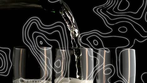 Animation-of-moving-white-lines-over-glass-of-champagne