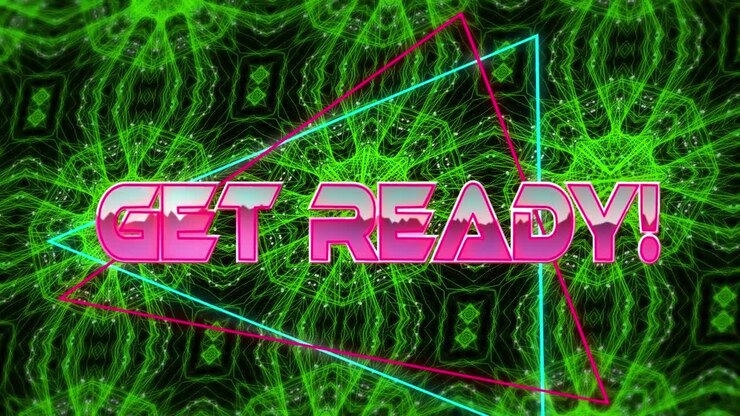 Animation of get ready text over kaleidoscopic moving shapes
