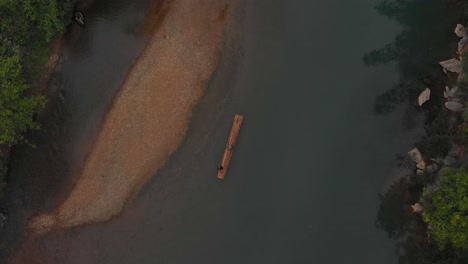 top down view of bamboo raft on niem son river vietnam, aerial