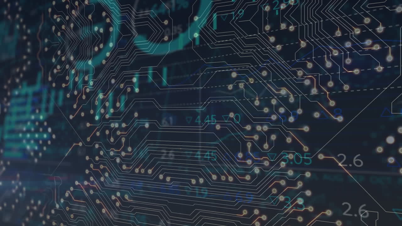 Animation of computer circuit board over data processing