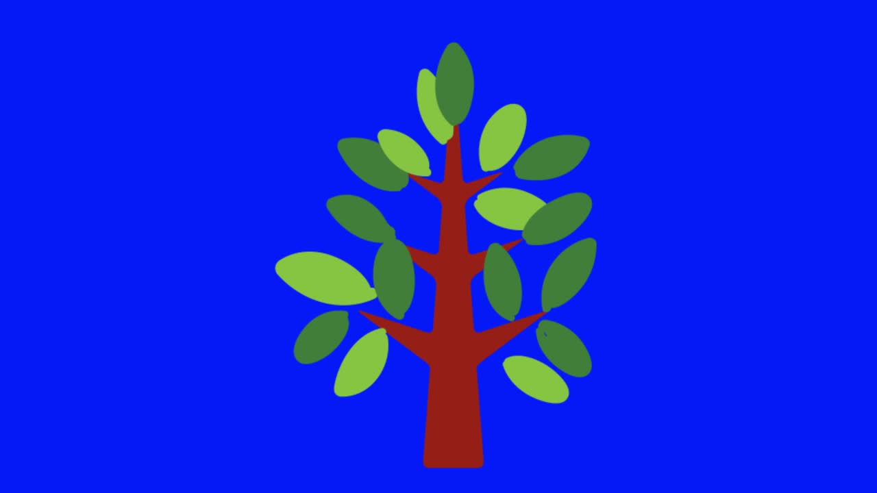 Colorful simple animation of a tree icon isolated on a blue screen in 4K