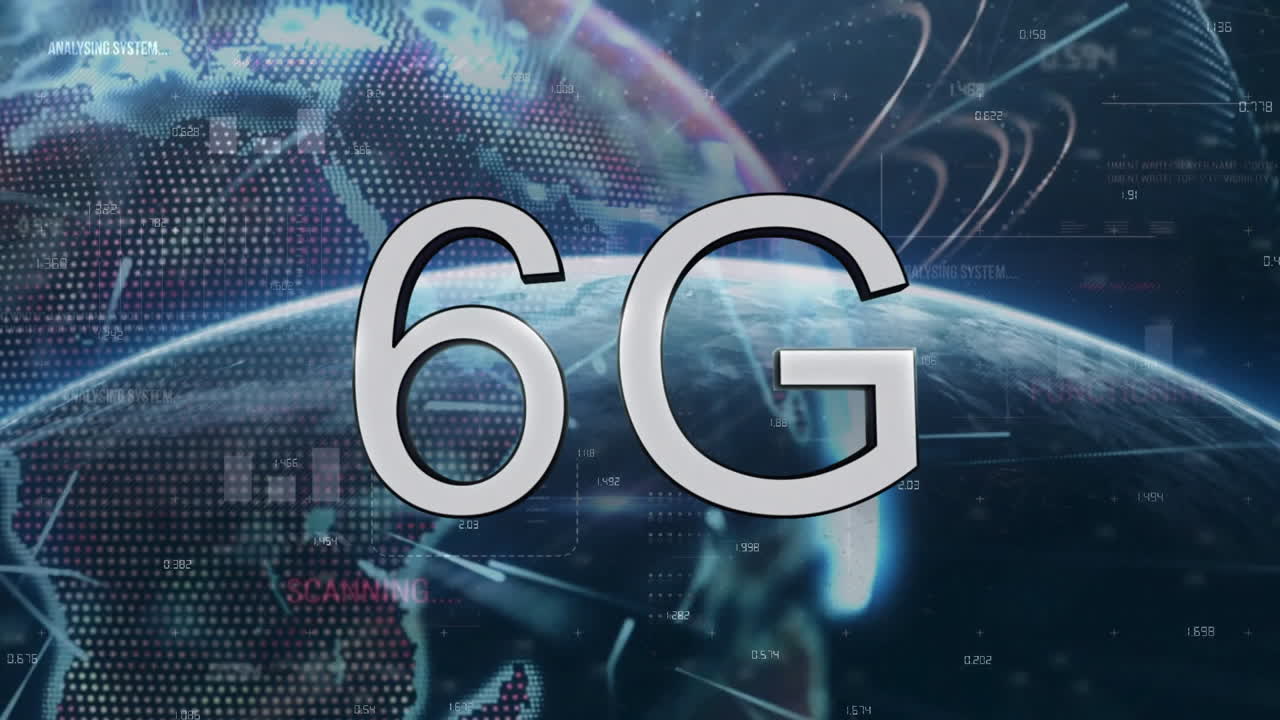 animación de texto 6g y conexiones en todo el mundo
