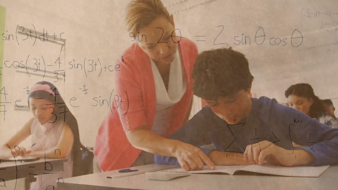 Animazione di equazioni matematiche su scolari che imparano