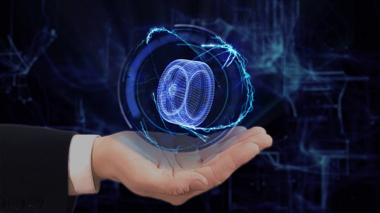 칠한 손은 그의 손에 3d 의 개념 홀로그램을 보여줍니다.