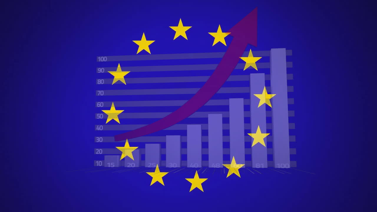 유럽 연합의  ⁇ 발 위에서 금융 데이터 처리의 애니메이션