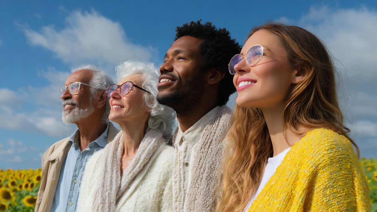 Diverse Group of People Enjoying Sunflowers
