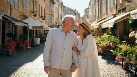 elderly couple enjoying a romantic vacation