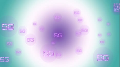 animación de texto de 6g sobre fondo verde y púrpura