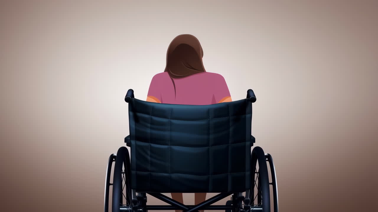 A person sitting in a wheelchair, seen from behind