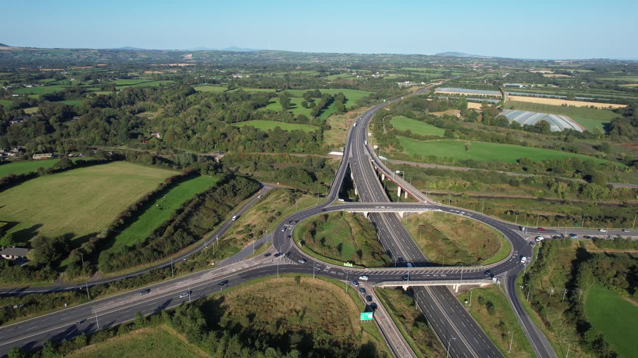 Ireland Epic Locations drone flying over roundabout and Waterford City bypass on a summer evening