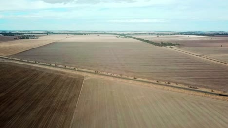 drone view over dry paddocks near wedderburn, victoria, australia, may 2021.