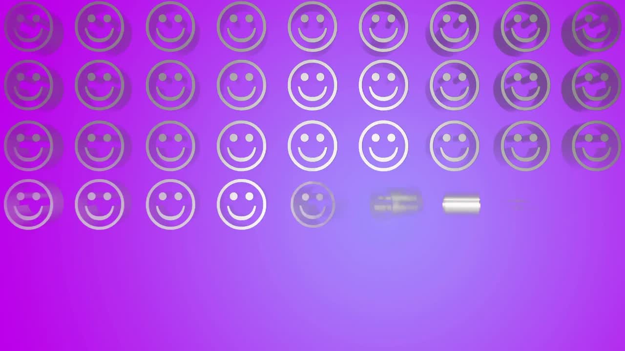 보라색 배경에 여러 개의 스마일리 얼굴 이모지 애니메이션