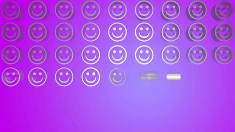 animación de múltiples emojis de caras sonrientes contra un fondo de gradiente púrpura.