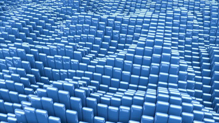 Waving surface with glossy rounded blue cubes animation background