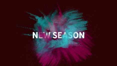 animación de la nueva temporada banner de texto sobre rosa y azul explosión de pólvora contra fondo negro