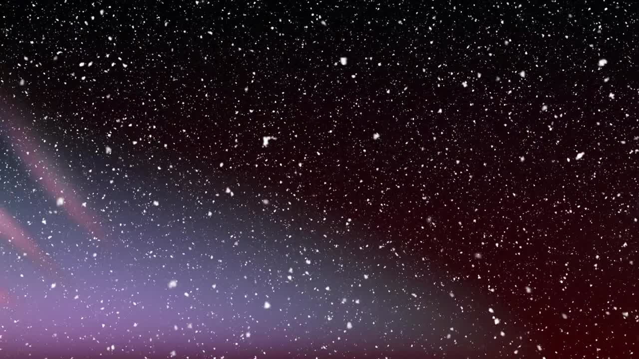 オーロラを背景に雪が降るクリスマスのアニメーション。