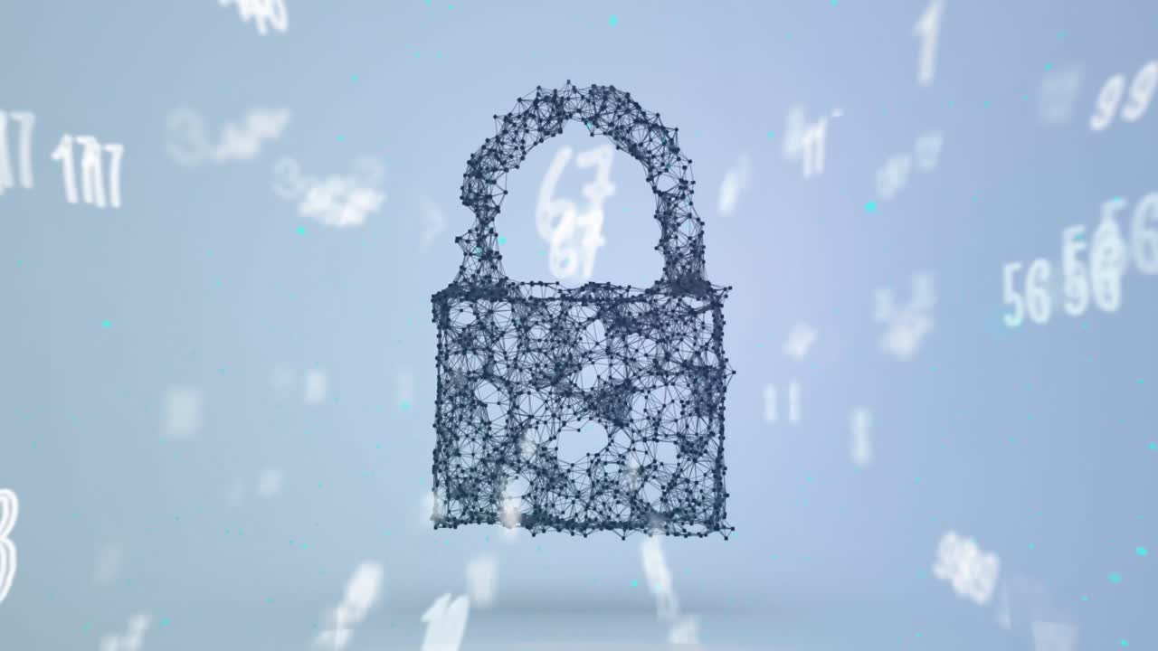 animación de candado de conexiones y números en un fondo claro