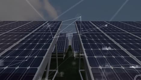 Animation-of-network-of-connections-over-solar-panels-and-wind-turbines