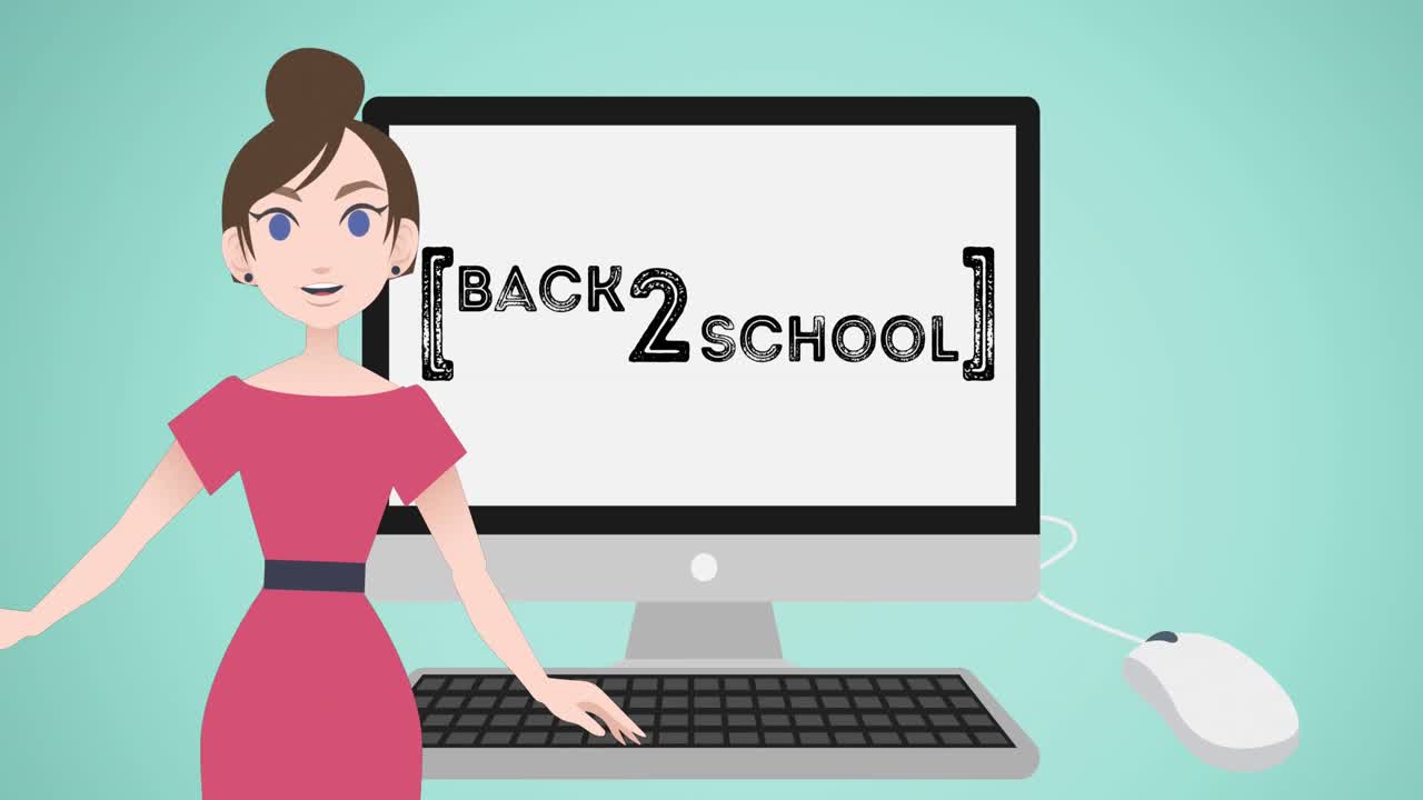 Animation of woman talking over computer and back to school text