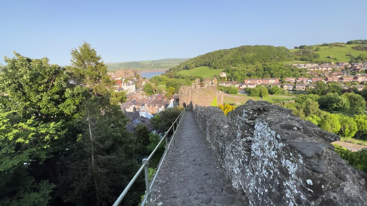North Wales Conwy Town Walls Walk Downward Slope View