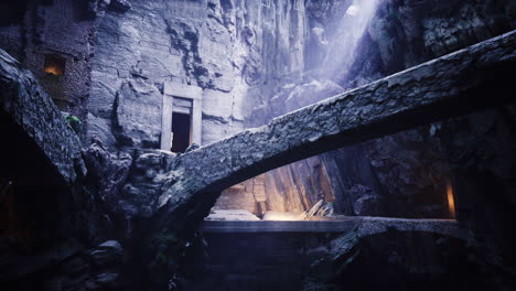 mysterious cavern revealing ancient architecture and natural light effects