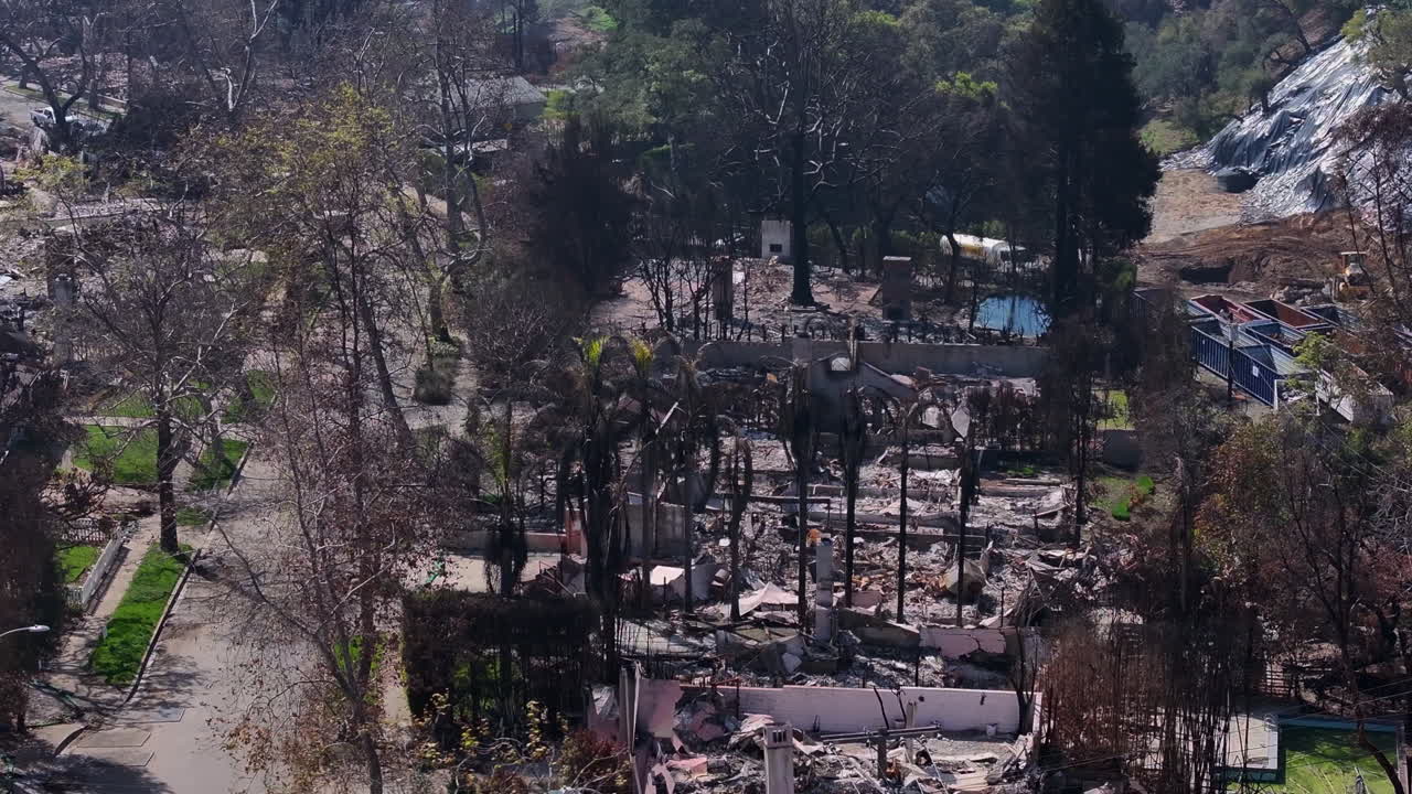 Aerial View of Homes and Landscape Devastated by Wildfire