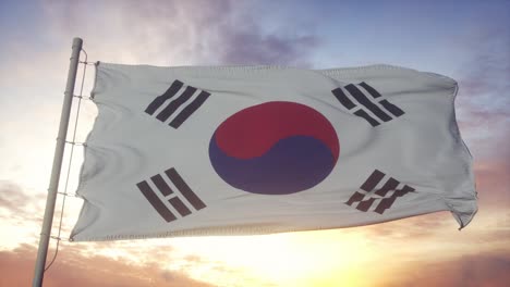 la bandera surcoreana ondeando en el viento. la bandera nacional de corea del sur